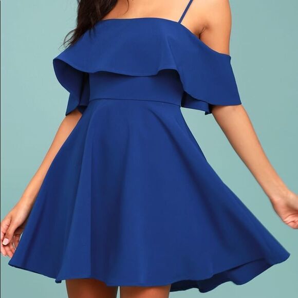✨ Royal Blue Off-the-Shoulder Skater Dress✨ - Picture 2 of 7